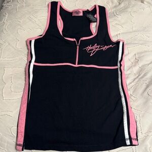 Harley-Davidson Women's  Race Back Black Tank Top with Pink Trim